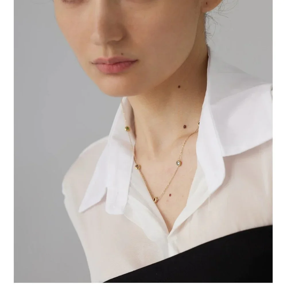 NEW 18K Gold Plated Multi Color Gemstone Necklace - Picture 2 of 7